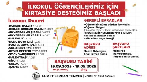 Mezitli Belediyesi'nin öğrencilere kırtasiye desteği başvuruları başladı