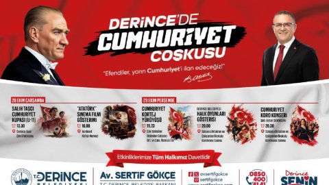 İşte Derince Belediyesi'nin 29 Ekim Cumhuriyet Bayramı'nı kutlama programı